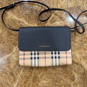 Burberry Black and Beige Check Crossbody Bag